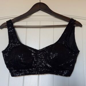 Once worn designer Bollywood Indian Pakistani Saree/lehenga black Sequin Blouse